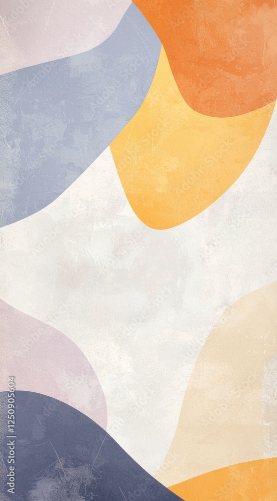 Poster abstract design featuring a blend of orange, blue, and yellow shapes with soft textures. the flowing