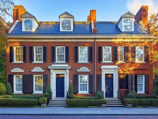 Obraz premium A classic colonial-style house with symmetrical windows