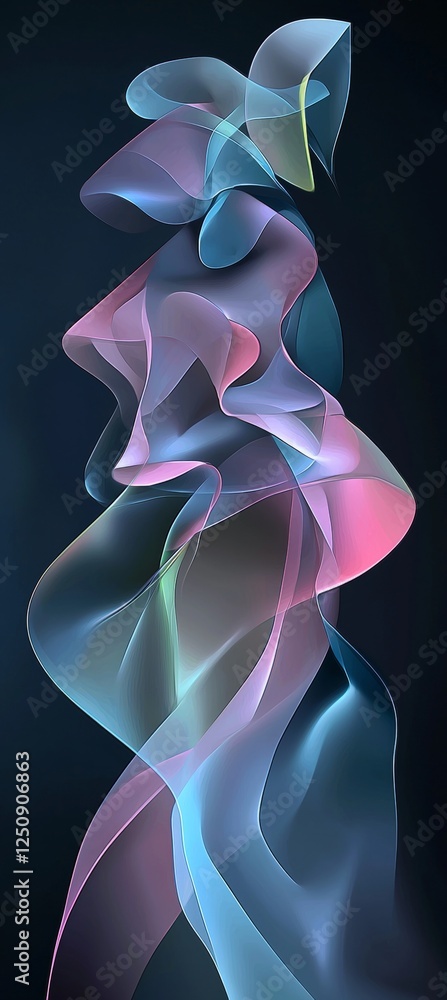 Poster Elegant and dynamic abstract shapes intertwine in a spectrum of vibrant colors, creating a mesmerizing visual effect. The fluid design evokes movement and energy against a dark background
