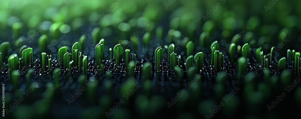 Poster futuristic glowing quantum microchip with sustainable and eco friendly geometric elements in a moder