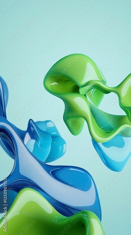 Poster fluid abstract forms in vibrant green and blue create a dynamic and modern design. the intertwined s
