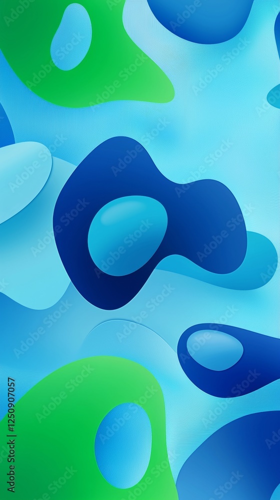Poster smooth, flowing shapes in vibrant shades of blue and green create a dynamic and modern abstract back
