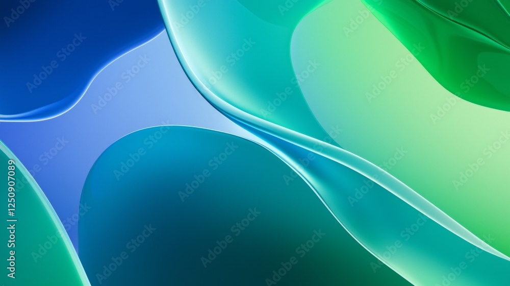 Poster dynamic abstract design featuring smooth, flowing waves in vibrant blue and green hues. the composit