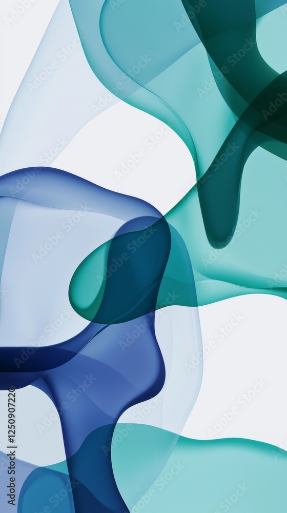 Poster elegant abstract design featuring flowing waves in blue and green hues. the smooth, translucent shap