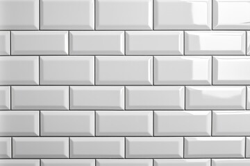 Obraz premium Classic white subway tiles with a glossy finish, arranged in a staggered brick pattern, ideal for modern kitchens and bathrooms.