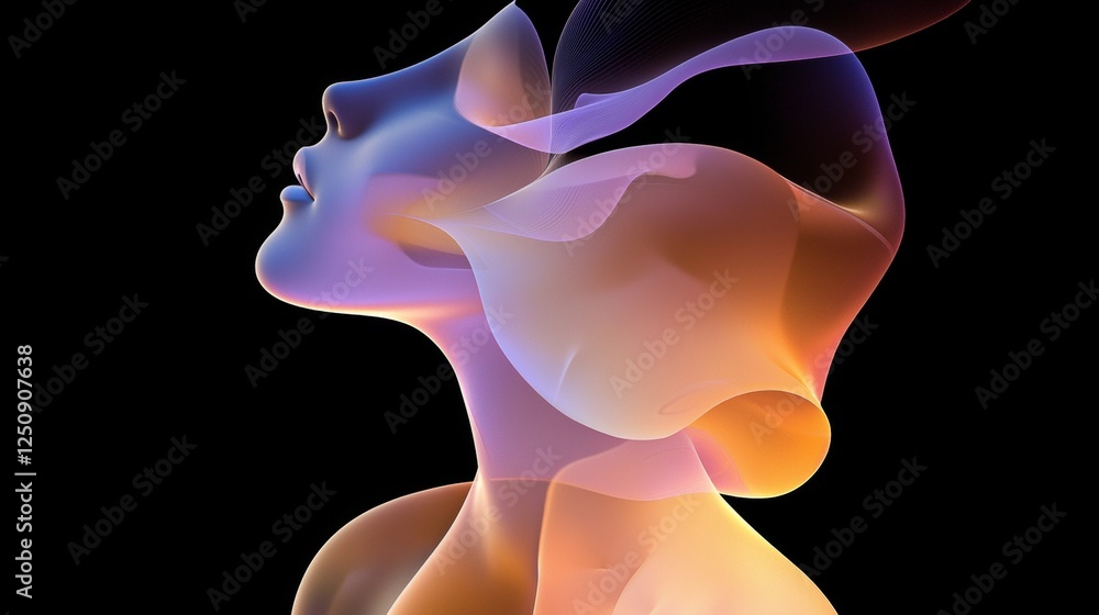 Poster captivating abstract silhouette of a human profile enveloped in flowing, translucent gradient shapes
