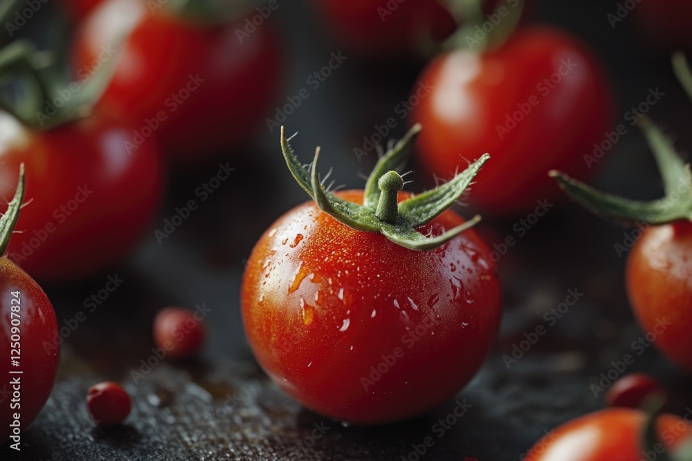 Poster a bunch of tomatoes sit on a table
