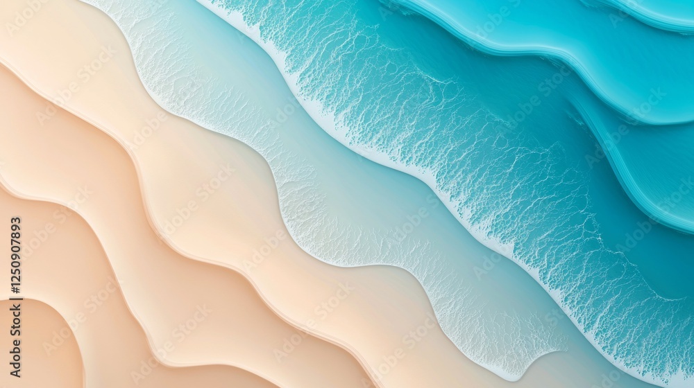 Poster abstract design featuring layered ocean waves in soft pastel colors, showcasing a blend of blue and 