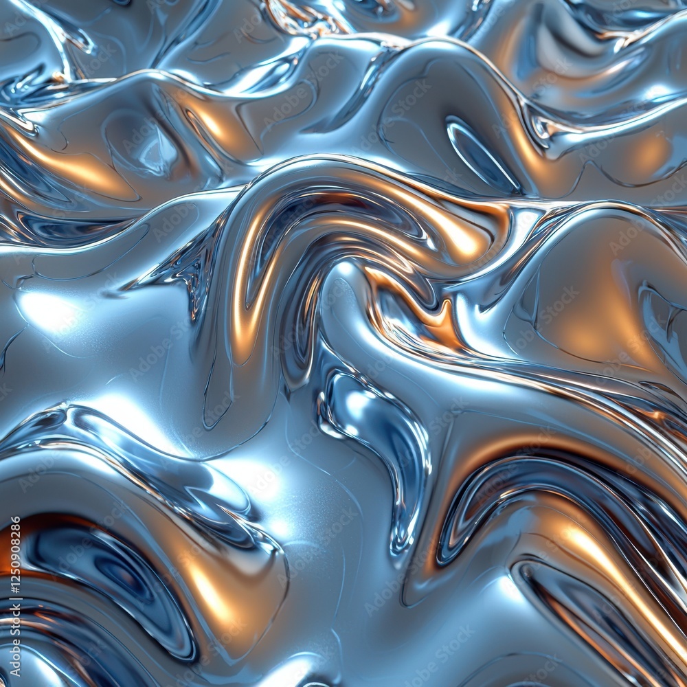 Poster explore the mesmerizing beauty of liquid metal textures with smooth silver waves reflecting soft lig