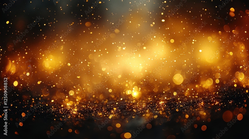 Poster Warm golden bokeh lights create a serene and dreamy atmosphere against a dark backdrop, inviting elegance and tranquility for various design needs