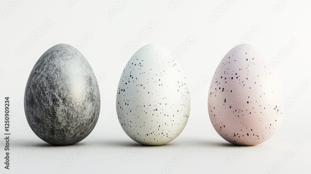 Poster three eggs with distinct speckled patterns are aligned side by side. each egg displays a unique colo