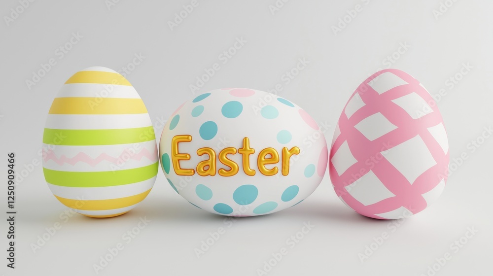 Aufkleber three beautifully decorated easter eggs display vibrant patterns and colors. the eggs feature stripe