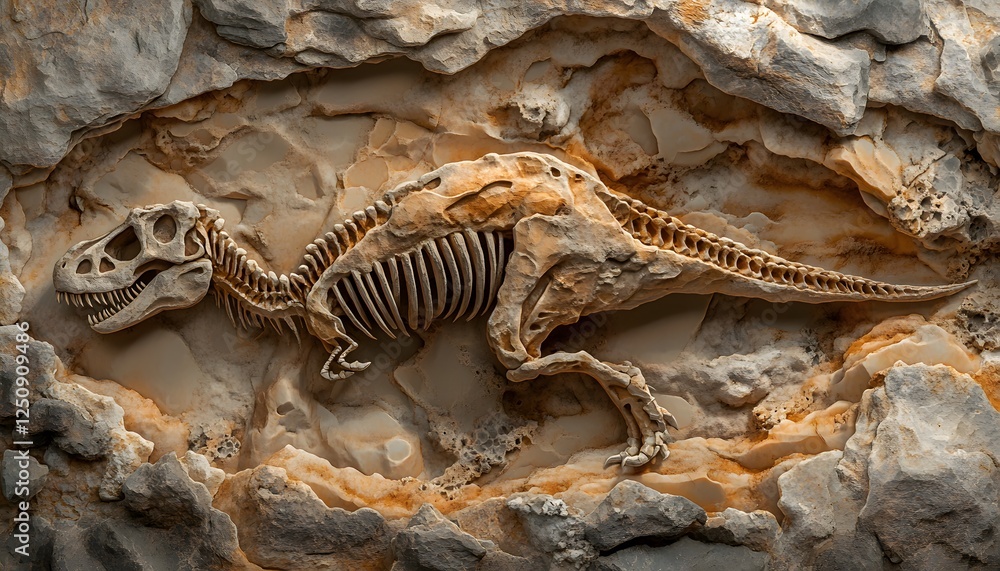 Poster tyrannosaurus rex fossil embedded in stone