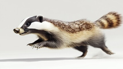 Obraz premium A badger runs through a winter wonderland with fresh snow and icy landscape