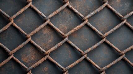 Fototapeta premium Rusty metal grid pattern with woven wire mesh and industrial texture in close up view