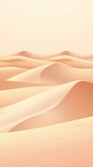 Endless desert dunes create a serene landscape with soft, flowing curves under a gentle light. The scene captures the tranquility and vastness of a sandy desert expanse