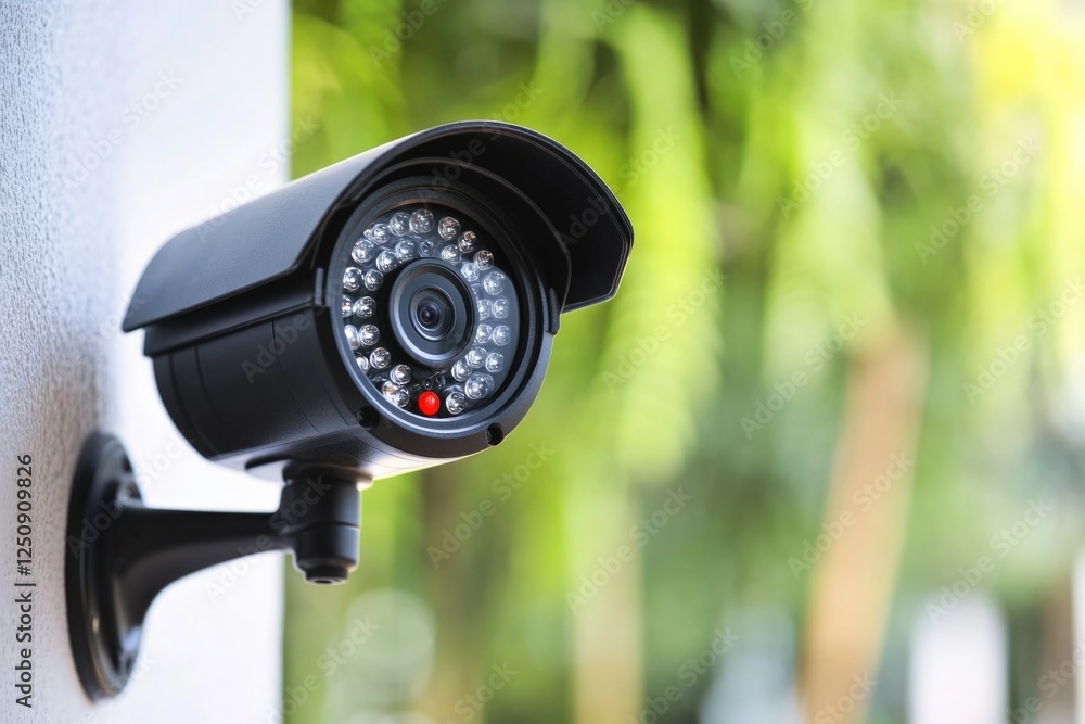 Poster a security camera mounted on the side of a building, useful for architectural or surveillance-themed