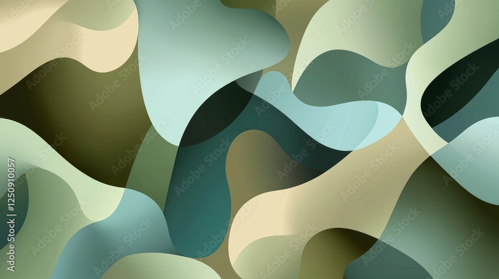 Aufkleber abstract design featuring fluid, overlapping shapes in earthy tones of green and beige, creating a c