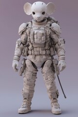 Fototapeta premium Futuristic humanoid character in battle gear with animal features