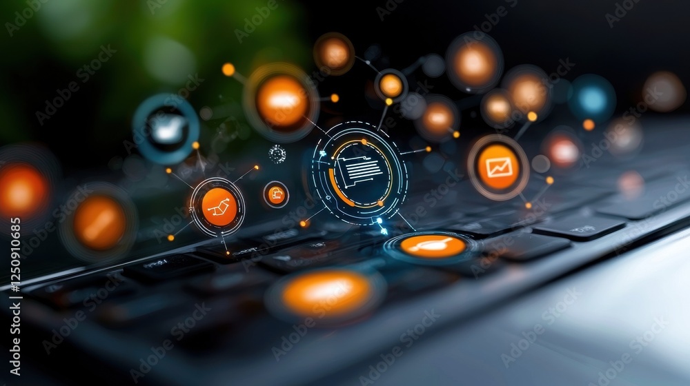Poster futuristic digital showcasing an abstract dynamic interface of an organic search growth and analytic