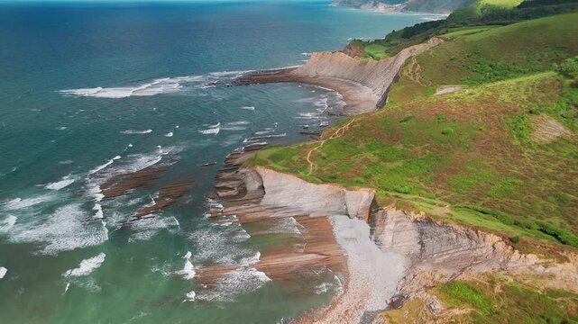 Aerial view of the beautiful Playa De Sakoneta beach, Basque country, Spain