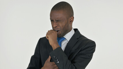 Portrait of Coughing African Businessman on White Background