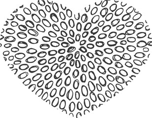 Heart from the side drawn with ink pattern isolated on white background. Symbol of love.