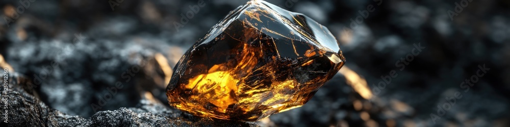 Poster a large piece of crystal sits atop a weathered tree stump in a natural setting