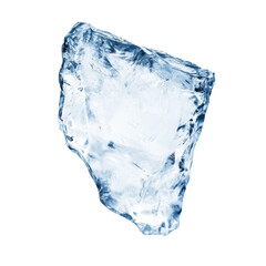 Fototapeta premium Crystal clear ice block in close up view showing intricate textures and transparent surfaces, perfect for use in cooling, freshness, and frozen-themed designs. Isolated on transparent background, png.