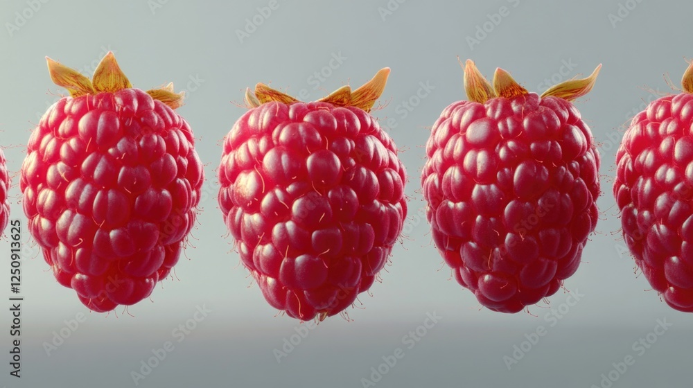Aufkleber a row of fresh raspberry plants with leaves