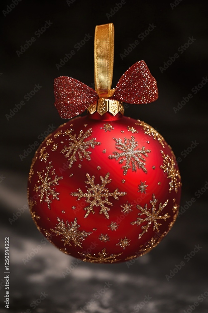 Sticker A bright red and gold Christmas ornament adorned with delicate snowflakes, ideal for decorating the tree or using as a gift topper