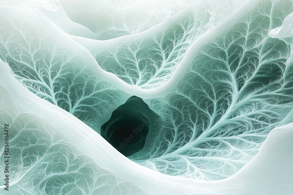 Poster abstract fractal art depicting a cavernous landscape with intricate, tree-like structures and a dark