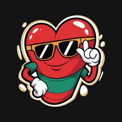 A vector illustration of a playful heart character with a sly smile and sunglasses. valentine day illustration