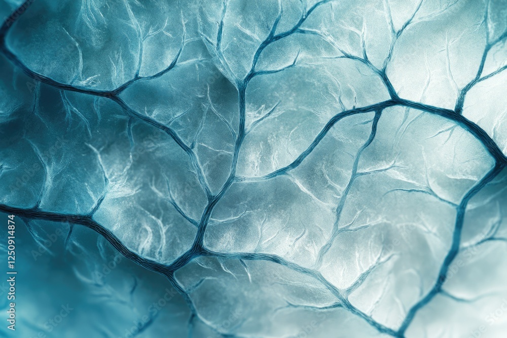 Poster abstract image resembling a network of icy blue veins or river systems, creating a mesmerizing textu