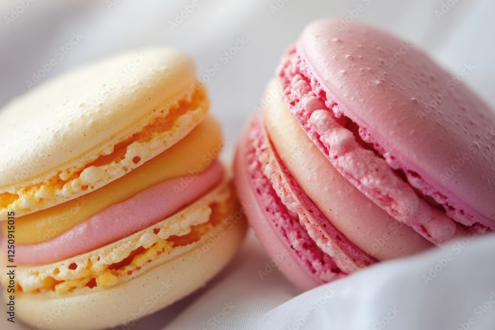 Poster a selection of colorful macarons arranged neatly in a row