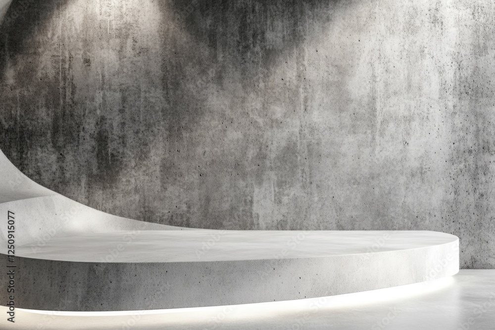 Aufkleber A concrete wall with a built-in bench in the middle, suitable for use in architectural or urban design concepts