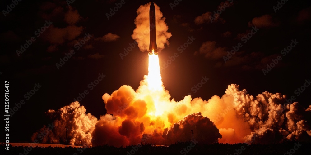 Poster a space shuttle lifting off from its launchpad into the sky