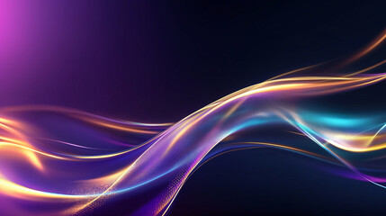 Naklejka premium Glowing abstract shapes in shades of blue, purple, and gold, with neon highlights adding depth and movement, ideal for creative projects and modern wallpaper aesthetics.