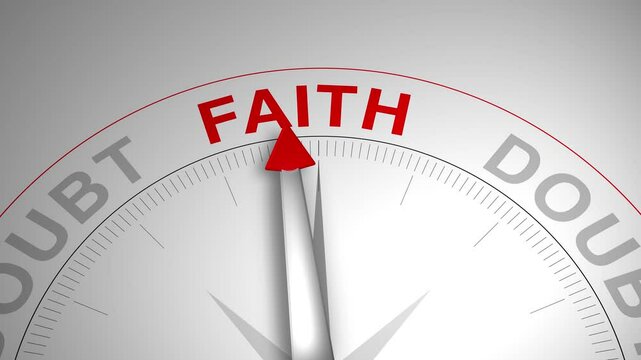 Faith text or word with a gauge arrow on a compass, representing guidance and direction on a clean white background. Ideal for business, coaching, consulting, and self-improvement concept