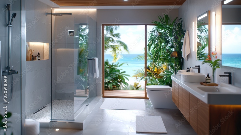 Poster luxurious and high tech bathroom sanctuary featuring an iot enabled smart display modern design and 
