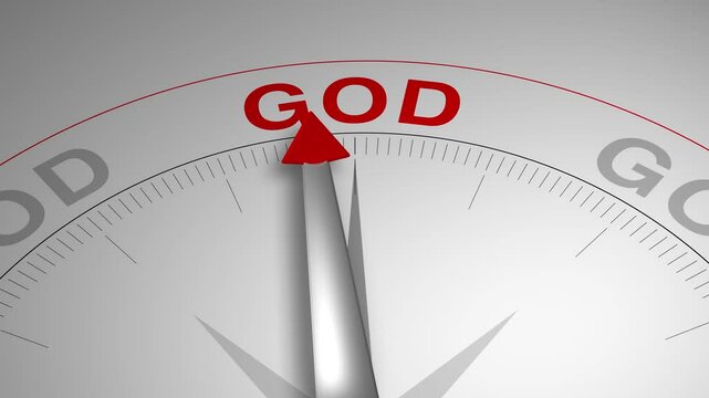 God text or word with a gauge arrow on a compass, representing guidance and direction on a clean white background. Ideal for business, coaching, consulting, and self-improvement concept