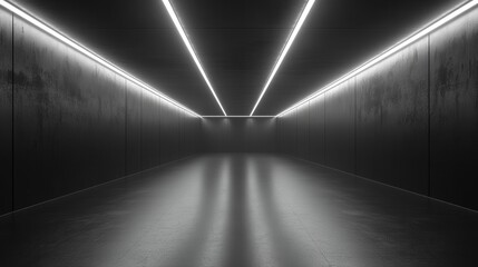 Dark Concrete Corridor with Neon Lights.