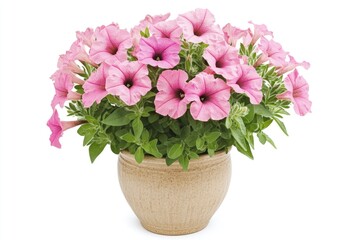 A potted plant with pink flowers on a white background, suitable for home decor or as a gift