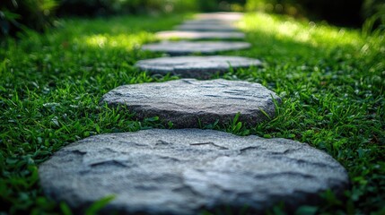 A pathway made of square stone slabs,
