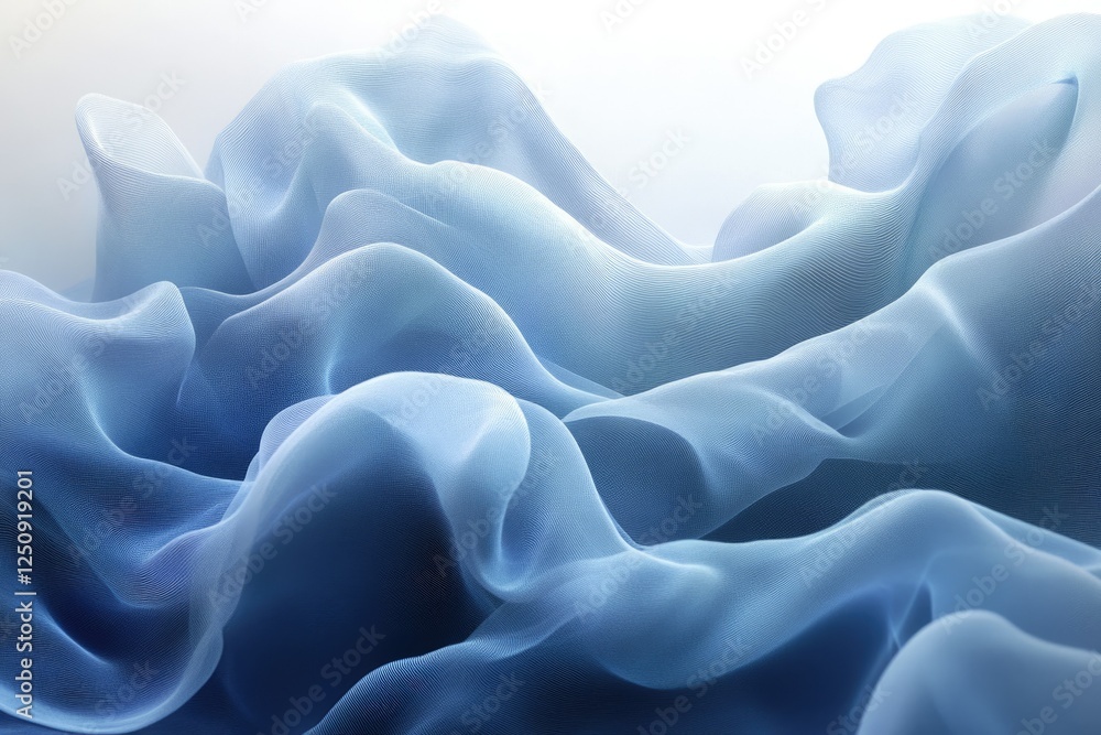 Poster abstract image of flowing, translucent blue fabric creating soft, undulating waves.