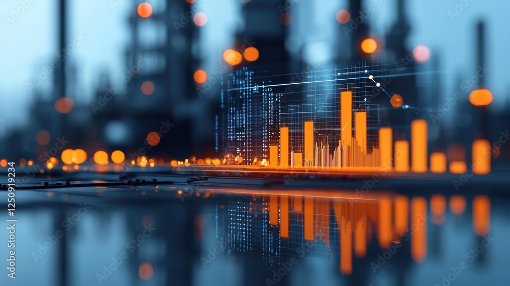 Poster futuristic finance technology data analysis and visualization with modern urban skyline reflection d