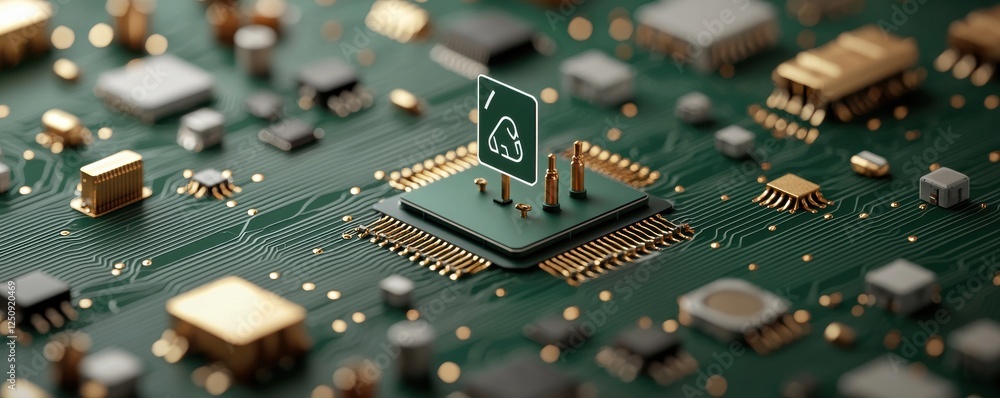 Poster green powered microchip surrounded by renewable energy concepts an abstract representation of sustai