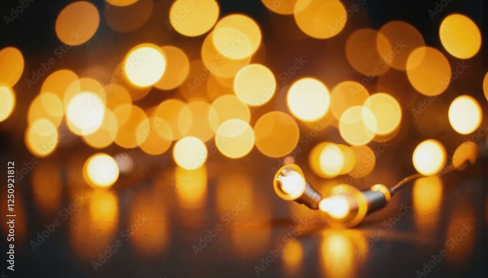 Poster Close-up of soft golden bokeh lights creating a warm visual effect
