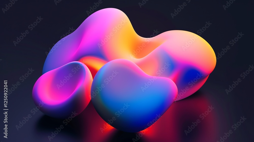 Poster abstract 3d rendering of a colorful, glowing, amorphous shape against a dark background.