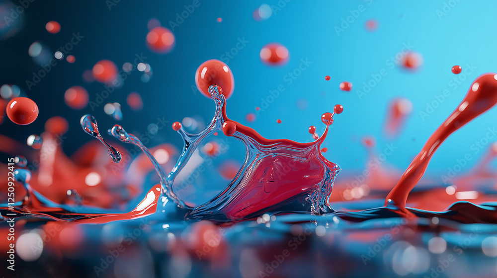 Poster a mesmerizing explosion of multicolored paint splashes frozen in mid-air, forming an intricate abstr